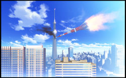 building city cityscape cloud day no_humans original rocket scenery sky skyscraper technoheart tokyo_skytree tokyo_tower what
