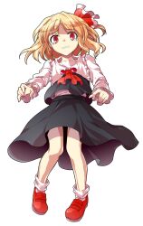 Rule 34 | 1girl, alphes (style), ascot, black dress, black vest, blonde hair, blouse, collar, collared shirt, commentary request, crying, crying with eyes open, dairi, dress, frilled collar, frilled sleeves, frills, full body, hair ribbon, large variant set, long sleeves, looking at viewer, mary janes, parody, red ascot, red eyes, red ribbon, red shoes, ribbon, rumia, sad, shirt, shoes, socks, solo, style parody, tachi-e, tears, touhou, transparent background, two-tone ribbon, variant set, vest, white ribbon, white sleeves, white socks, white trim