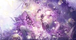 1girl bare_shoulders black_tiara castorice_(honkai:_star_rail) dress elbow_gloves gloves hair_ornament highres honkai:_star_rail honkai_(series) long_hair looking_at_viewer luoxi pointy_ears procreate_(medium) purple_eyes purple_hair solo tiara