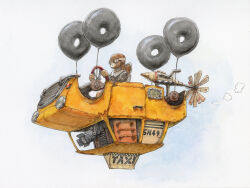 aircraft balloon engine aviator_goggles goggles highres original propeller steering_wheel taxi tsuboi_hajime upside-down white_background
