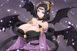 1girl breasts cleavage demon demon_girl digimon digimon_(creature) fallen_angel huge_breasts lilithmon mark_of_evil solo wings