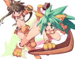 2girls animal_ears brown_hair cat_ears cham_cham crossover green_eyes green_hair multiple_girls nowa_(queen&#039;s_blade) open_mouth queen&#039;s_blade queen&#039;s_gate samurai_spirits snk tagme yu_3