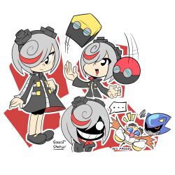 1girl 4boys :d absurdres black_dress black_pants blue-tinted_eyewear brown_facial_hair cubot dr._eggman dress facial_hair glasses highres long_sleeves mary_janes metal_sonic multiple_boys open_mouth orbot pants red_hair sage_(sonic) shoes smile sonic_(series) tinted_eyewear uncle_forest white_hair