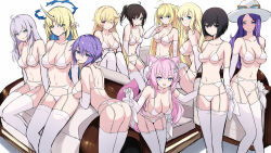6+girls ahoge alternate_costume animal_ear_fluff animal_ears antenna_hair aqua_eyes arms_at_sides ass bare_back bare_shoulders black_eyes black_hair blonde_hair blue_eyes blue_hair boku_wa_tomodachi_ga_sukunai bra braid braided_bun breasts bridal_lingerie brown_eyes brown_hair butt_crack cait_aron candy character_request cleavage closed_mouth collarbone colored_inner_hair commentary commentary_request copyright_request crown_braid crown_of_thorns double-parted_bangs elbow_gloves english_commentary fischl_(ein_immernachtstraum)_(genshin_impact) fischl_(genshin_impact) fleurdelys_(wuthering_waves) floating_crown food food_in_mouth garter_belt genshin_impact glasses gloves green_eyes hair_between_eyes hair_bun hair_ornament hair_over_one_eye hair_scrunchie hakui_koyori hand_up hands_up hat hexagon hexagon_hair_ornament highres hololive horns kuonji_alice lace lace-trimmed_legwear lace_trim large_breasts leaning_forward lingerie lollipop long_hair long_horns looking_at_viewer lowleg lowleg_panties mahou_tsukai_no_yoru median_furrow medium_breasts medium_hair mixed-language_commentary multicolored_hair multiple_girls navel open_mouth panties parted_bangs pink_hair pink_tail pointy_ears ponytail purple_eyes purple_hair red_eyes rosario+vampire scrunchie senran_kagura shiguma_rika shirayuki_mizore short_hair sideboob sidelocks simple_background single_horn sitting smile standing stomach swept_bangs tail thighhighs tongue tongue_out turning_head underboob underwear very_long_hair virtual_youtuber white_background white_bra white_garter_belt white_gloves white_hat white_panties white_thighhighs wolf_ears wolf_girl wolf_tail wuthering_waves yellow_horns yellow_scrunchie yomi_(senran_kagura) yuki_onna