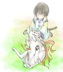 Rule 34 | amaterasu (ookami), axis powers hetalia, black hair, crossover, japan (hetalia), male focus, ookami (game), short hair