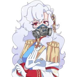 1girl aiguillette alpha_(alpha_1918) armband buttons collar cross cross_pendant epaulettes findoworld fluffy fluffy_hair gas_mask gloves gold_buttons gold_trim hair_ornament lips long_hair looking_at_viewer mask military military_uniform non-web_source original red_eyes red_sleeve_cuffs russian_empire sleeve_cuffs solo sticker transparent transparent_background very_long_hair white_gloves white_hair