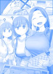 3girls ? ^_^ adidas ai-chan&#039;s_mother_(tawawa) ai-chan&#039;s_sister_(tawawa) ai-chan_(tawawa) bag banknote between_breasts blue_theme breasts cash_register change_purse closed_eyes clutch_purse collarbone comic commentary_request flying_sweatdrops forehead getsuyoubi_no_tawawa handbag highres himura_kiseki large_breasts long_hair money monochrome mother_and_daughter multiple_girls puma_(brand) short_hair siblings sidelocks silent_comic sisters speech_bubble strap_between_breasts thought_bubble translation_request yen yen_sign