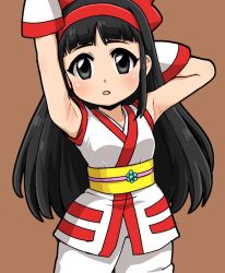 Rule 34 | 1girl, ainu clothes, armpits, black eyes, black hair, bow, breasts, hair bow, hairband, long hair, looking at viewer, nakoruru, open mouth, red bow, samurai spirits, simple background, solo, sweat, yuuya (blue scarab)