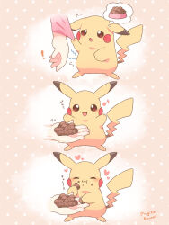 ! :d artist_name brown_eyes eating gen_1_pokemon heart highres mugita_konomi musical_note nintendo open_mouth pikachu pokemon pokemon_(creature) smile yellow_fur