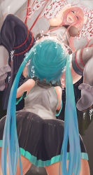 2girls ^^^ absurdres ahegao aqua_hair arms_behind_head ass azilyannki bad_id bad_pixiv_id bare_arms bare_shoulders bdsm blush bondage bound breasts clothes_pull cunnilingus detached_sleeves dripping dutch_angle femdom hatsune_miku heart highres huge_ass knees_up long_hair medium_breasts megurine_luka multiple_girls nipples no_headgear nose_blush one_breast_out open_mouth oral pink_hair pussy_juice restrained rolling_eyes rope shibari shirt skirt skirt_down skirt_pull sleeveless sleeveless_shirt smile sound_effects spread_legs sweat thighhighs toes tongue tongue_out trembling twintails very_long_hair vocaloid yuri