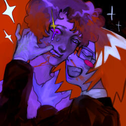 Rule 34 | 2boys, black coat, blood, blood from mouth, coat, glasses, hand on another&#039;s neck, hands up, looking at another, male focus, moda zoumotsu, multiple boys, nosebleed, randal&#039;s friends, randal ivory, red hair, sebastian de tomato smith chicken legs, short hair, sweat, teardrop, upper body