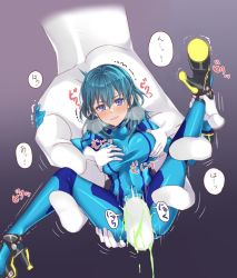 Rule 34 | blush, bodysuit, breasts, breath, female byleth (fire emblem), disembodied hand, fire emblem, fire emblem: three houses, grabbing another&#039;s breast, groping, high heels, legs, master hand, nintendo, restrained, skin tight, spread legs, steam, sweat, trembling, zero suit