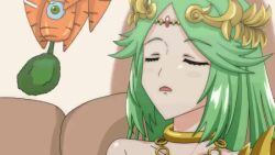 1girl abababu000 animated carrot chain circlet closed_eyes commission gold_chain green_hair kid_icarus kid_icarus_uprising meme nintendo one-eyed palutena parted_lips skeb_commission solo tagme upper_body video