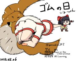 Rule 34 | 1girl, ainu clothes, attack, breasts, chibi, clenched hand, dated, fingerless gloves, gloves, hair ribbon, japanese text, legs, long hair, mamahaha, nakoruru, one piece, pants, punching, ribbon, samurai spirits, small breasts, smile, snk, the king of fighters, thighs, translated