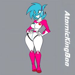 1girl absurdres atomickingboo blue_hair boots highres original thick_thighs thighs