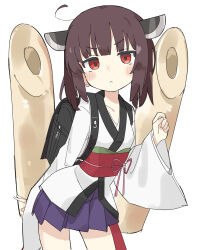 Rule 34 | 1girl, :&lt;, backpack, bag, brown hair, fusazakura, highres, japanese clothes, kimono, kiritanpo (food), obi, randoseru, red eyes, sash, solo, touhoku kiritan, twintails, voiceroid, white background, white kimono