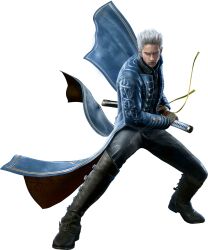 1boy 3d absurdres battoujutsu_stance blue_coat boots coat devil_may_cry devil_may_cry:_peak_of_combat devil_may_cry_(series) devil_may_cry_3 fighting_stance gloves highres holding holding_sword holding_weapon official_art pants ready_to_draw scabbard sheath sword third-party_source vergil_(devil_may_cry) weapon white_hair yamato_(sword)
