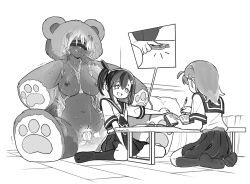 3girls artist_name bdsm bed bedroom between_legs blindfold bondage bound clenched_teeth completely_nude eudetenis face-to-face femdom frogtie full_body groin_tendon gyaru hand_between_legs highres hitachi_magic_wand indoors kneehighs lilya_(pretzelfan) loli looking_at_another monochrome multiple_girls navel neckerchief nude open_mouth pleated_skirt remote_control_vibrator sailor_collar sayuri_(pretzelfan) school_uniform serafuku sex_toy shibari short_hair side_ponytail sitting skirt socks spread_legs studying stuffed_animal stuffed_toy table tagme teddy_bear teeth vibrator wariza wooden_floor x-ray