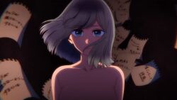 1girl animated animated_gif blue_eyes blue_hair collarbone kurokawa_akane looking_at_viewer medium_hair nude oshi_no_ko short_hair symbolism tagme upper_body
