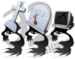 computer damaged digimon digimon_(creature) flower grave leaf ohakadamon shadow vase yellow_eyes