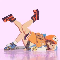 1boy 1girl animated backpack bag blinking blonde_hair blue_eyes bridget_(guilty_gear) guilty_gear guilty_gear_strive hairdressing hetero lying lying_on_person may_(guilty_gear) mayaisanimating on_stomach one_eye_closed tagme trap video