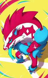 absurdres alternate_color claws commentary crossed_arms gen_8_pokemon green_eyes highres looking_at_viewer nintendo obstagoon open_mouth pokemon pokemon_(creature) revenantart sharp_teeth shiny_pokemon solo standing teeth tongue tongue_out