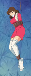 absurdres arms_behind_back bdsm bondage bound bound_ankles bound_arms breasts brown_eyes brown_hair gag gagged highres improvised_gag large_breasts lost_one_zero lupin_iii mine_fujiko rope tape tape_gag