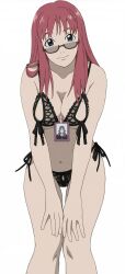 00s 1girl abenobashi_mahou_shoutengai anime_screenshot bikini glasses highleg highleg_panties lingerie munemune panties red_hair side-tie_panties solo stitched swimsuit third-party_edit underwear