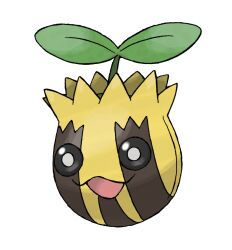 :3 full_body gen_2_pokemon nintendo no_humans o_o official_art open_mouth pokemon pokemon_(creature) pokemon_focus pokemon_hgss smile solo sugimori_ken sunkern third-party_source transparent_background