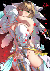 1girl aestus_estus ahoge bare_shoulders belt blonde_hair blush breasts bridal_veil cleavage closed_mouth detached_sleeves elbow_gloves fate/extra fate/extra_ccc fate_(series) flower_wreath full-length_zipper gloves green_eyes hair_intakes head_wreath highleg highleg_leotard highres kurozawa_yui large_breasts leotard looking_at_viewer loose_belt nero_claudius_(bride)_(fate) nero_claudius_(bride)_(second_ascension)_(fate) nero_claudius_(fate) petals puffy_detached_sleeves puffy_sleeves sword thighhighs veil weapon white_gloves white_leotard white_sleeves white_thighhighs wide_sleeves zipper zipper_pull_tab