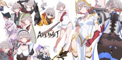 Rule 34 | ahoge, ai limit, anger vein, arrisa, asteria (ai limit), asymmetrical gloves, bei chelun de daquan yangcong anakin, book, brown hair, dress, eating, glasses, gloves, halo, hat, highres, holding, holding book, holding weapon, horns, maid, maid headdress, red eyes, sunglasses, weapon, white dress
