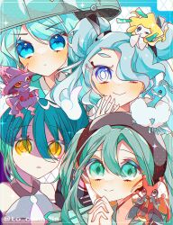 4girls altaria bug_miku_(project_voltage) flying_miku_(project_voltage) gen_3_pokemon gen_4_pokemon ghost_miku_(project_voltage) hatsune_miku highres jirachi kricketune legendary_pokemon mismagius multiple_girls multiple_persona mythical_pokemon nintendo pokemon pokemon_(creature) project_voltage steel_miku_(project_voltage) to_camellia vocaloid