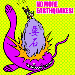 :3 catfish earthquake english_text fish green_hair kaname-ishi lowres namazu_(mythology) original polka_dot polka_dot_background tate_nashi