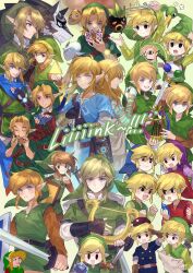 6+boys age_difference animal archaic_set_(zelda) aubz back-to-back black_eyes black_gloves blonde_hair blue_eyes blue_headwear blue_scarf blue_shirt blue_tunic brown_gloves cabbie_hat character_name commentary ear_piercing english_commentary ezlo fingerless_gloves gloves green_headwear green_tunic harp hat height_difference highres holding holding_instrument holding_shield holding_staff holding_wand holding_weapon hylian_shield hyrule_warriors instrument link lyre male_focus mask master_sword multiple_boys multiple_persona music navi nintendo ocarina parted_bangs piercing playing_instrument pointy_ears ponytail purple_headwear purple_tunic red_headwear red_tunic scarf sheikah_slate shield shield_on_back shirt short_hair short_ponytail sidelocks size_difference smile staff sweatdrop sword the_legend_of_zelda the_legend_of_zelda:_a_link_between_worlds the_legend_of_zelda:_a_link_to_the_past the_legend_of_zelda:_breath_of_the_wild the_legend_of_zelda:_four_swords the_legend_of_zelda:_link&#039;s_awakening the_legend_of_zelda:_majora&#039;s_mask the_legend_of_zelda:_ocarina_of_time the_legend_of_zelda:_oracle_of_ages the_legend_of_zelda:_oracle_of_seasons the_legend_of_zelda:_phantom_hourglass the_legend_of_zelda:_skyward_sword the_legend_of_zelda:_spirit_tracks the_legend_of_zelda:_tears_of_the_kingdom the_legend_of_zelda:_the_minish_cap the_legend_of_zelda:_the_wind_waker the_legend_of_zelda:_twilight_princess the_legend_of_zelda_(cd-i) the_legend_of_zelda_(nes) toon_link tunic wand weapon wolf wolf_link zelda_ii:_the_adventure_of_link