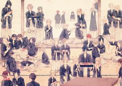 10s 6+boys ahoge aizen_kunitoshi akashi_kuniyuki akita_toushirou black_hair blonde_hair blue_eyes bottle brown_eyes brown_hair calligraphy_brush cup drunk eyepatch closed_eyes glasses gokotai gokotai&#039;s_tigers green_hair hagoita hakama hakama_skirt hakata_toushirou heshikiri_hasebe higekiri_(touken_ranbu) hirano_toushirou hizamaru_(touken_ranbu) honebami_toushirou horikawa_kunihiro hotarumaru houchou_toushirou ima-no-tsurugi iwatooshi izumi-no-kami_kanesada japanese_clothes jirou_tachi kamekichi kasen_kanesada kashuu_kiyomitsu kite kogarasumaru_(touken_ranbu) maeda_toushirou male_focus metro_(metro000) midare_toushirou monoyoshi_sadamune multiple_boys mutsu-no-kami_yoshiyuki namazuo_toushirou new_year nihongou_(touken_ranbu) nikkari_aoe ookanehira_(touken_ranbu) ookurikara open_mouth osechi paddle paintbrush ponytail purple_hair red_eyes red_hair sakazuki shinano_toushirou shokudaikiri_mitsutada skirt smile taikogane_sadamune tarou_tachi teapot tiger tiger_cub touken_ranbu tray tsurumaru_kuninaga turtle uguisumaru urashima_kotetsu white_tiger yagen_toushirou yamato-no-kami_yasusada yellow_eyes