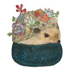 Rule 34 | amano sizuku, animal, animal focus, blue flower, commentary request, flower, hedgehog, marker (medium), no humans, original, plant, red flower, simple background, traditional media, white background
