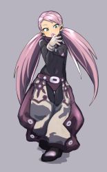 1girl bikini bodystocking candy cynthia_lane flat_chest food full_body gazacy_(dai) gloves green_eyes highres lollipop long_hair looking_at_viewer overman_king_gainer pink_hair simple_background solo swimsuit twintails