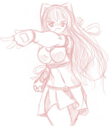 animal_ears bow cat_ears cloud gloves hope long_hair monochrome open_canvas opencanvas simple_background sketch skirt slapping