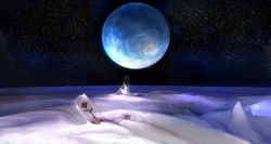 00 1girl barefoot black_hair blurry commentary dark dress earth_(planet) female_focus flower highres long_hair moon original planet rose scenery sitting sky solo space star_(sky) starry_sky tube white_dress