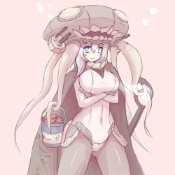 10s 1girl 57mm abyssal_ship blue_eyes breasts female_focus kantai_collection large_breasts long_hair looking_at_viewer simple_background smile solo wo-class_aircraft_carrier