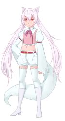 10s androgynous animal_ears belt boots bow brooch flat_chest gender_request image_sample jewelry knee_boots kyubey long_sleeves mahou_shoujo_madoka_magica mahou_shoujo_madoka_magica_(anime) marika midriff navel personification pink_bow pixiv_sample puffy_sleeves red_eyes short_hair_with_long_locks shorts solo tail thighhighs white_hair wing_collar