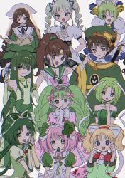 1boy 6+girls aikatsu! aikatsu!_(series) akimoto_komachi amulet_clover animal animal_ears atat_karubi bell bishoujo_senshi_sailor_moon blonde_hair blue_eyes blue_ribbon bow bowtie brown_eyes brown_hair butterfly_hair_ornament cardcaptor_sakura cat cat_ears cat_tail chinese_clothes choker color_connection commentary crossover cure_mint dejiko di_gi_charat dress drill_hair elbow_gloves english_commentary falulu fang female_focus frills garnet_(jewelpet) gloves green_brooch green_choker green_dress green_eyes green_gloves green_hair green_headwear green_robe green_theme hair_bobbles hair_ornament hair_ribbon heterochromia high_ponytail highres hinamori_amu holding holding_microphone holding_watering_can holding_whisk jewelpet_(series) jewelpet_twinkle jewelry jingle_bell kino_makoto li_xiaolang looking_at_viewer magical_girl matching_hair/eyes mermaid_melody_pichi_pichi_pitch mew_lettuce microphone midorikawa_lettuce miria_marigold_mackenzie multiple_crossover multiple_girls necklace one_eye_closed open_mouth pink_bow pink_bowtie pink_cat pink_hair ponytail precure pretty_series pripara red_bow red_bowtie red_eyes ribbon robe rozen_maiden sailor_jupiter sailor_senshi_uniform short_hair shugo_chara! sleeveless sleeveless_dress suiseiseki tail tiara todo_yurika tokyo_mew_mew touin_rina touin_rina_(idol) twin_drills watering_can whisk white_gloves yes!_precure_5