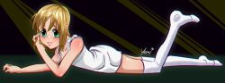 1boy blonde_hair blush boku_no_pico dress green_eyes male_focus pico_(boku_no_pico) smile