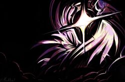 1other angel_wings darkness deltarune eldritch_abomination faceless feathered_wings fog giant giant_monster glowing glowing_eye highres horns limited_palette masktrel multiple_wings one-eyed solo spoilers titan_(deltarune) umbrakinesis wings