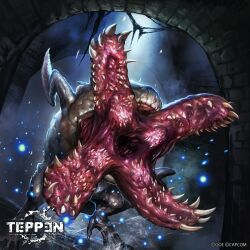 capcom frog highres horror_(theme) hunter_gamma jun_ishimaru mandibles monster monster_focus no_humans official_art open_mouth remake resident_evil resident_evil_3:_nemesis resident_evil_3_(remake) sewer splashing teppen tunnel water
