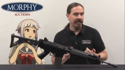 1boy 1girl assault_rifle black_shirt crossover dot_nose facial_hair facing_viewer fn_fnc fnc_(upotte!!) forgotten_weapons goatee grey_background gun ian_mccollum looking_at_another looking_at_viewer mustache photo_background polo_shirt ponytail puto_trash real_life real_life_insert rifle school_uniform serafuku shirt short_hair short_sleeves sidelocks simple_background smile upotte!! upper_body ventilation_rib weapon