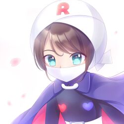 1girl anpanman belt blue_eyes brown_hair falling_petals highres humanization mask mouth_mask petals ponfuta rollpanna solo turban white_background