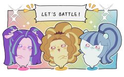 Rule 34 | :3, absurdly long hair, absurdres, adagio dazzle, adagio dazzle (human), animal focus, animalization, aqua hair, aria blaze, aria blaze (human), bear, blonde hair, blue background, blue hair, blush, border, cat, chiikawa, chinese commentary, closed mouth, commentary request, crossed arms, english text, full body, gradient background, hair ornament, hair tie, high ponytail, highres, long hair, looking at viewer, lwen, multicolored hair, my little pony, my little pony: equestria girls, my little pony: friendship is magic, open mouth, orange hair, outline, outside border, pink background, ponytail, purple eyes, purple hair, rabbit, red eyes, sonata dusk, sonata dusk (human), sparkle, star (symbol), star hair ornament, streaked hair, two-tone hair, v-bangs, very long hair, white border, white outline, yellow background