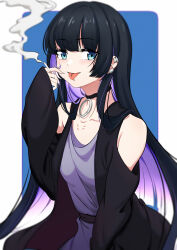 1girl black_hair bocchi_the_rock! cigarette hpy pa-san piercing purple_hair tagme tongue_piercing