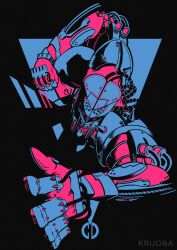 1other absurdres armor black_background cable clenched_hand crazy_diamond diamond_wa_kudakenai helmet highres jojo_no_kimyou_na_bouken kurobameiyos looking_at_viewer pauldrons shoulder_armor simple_background solo stand_(jojo)